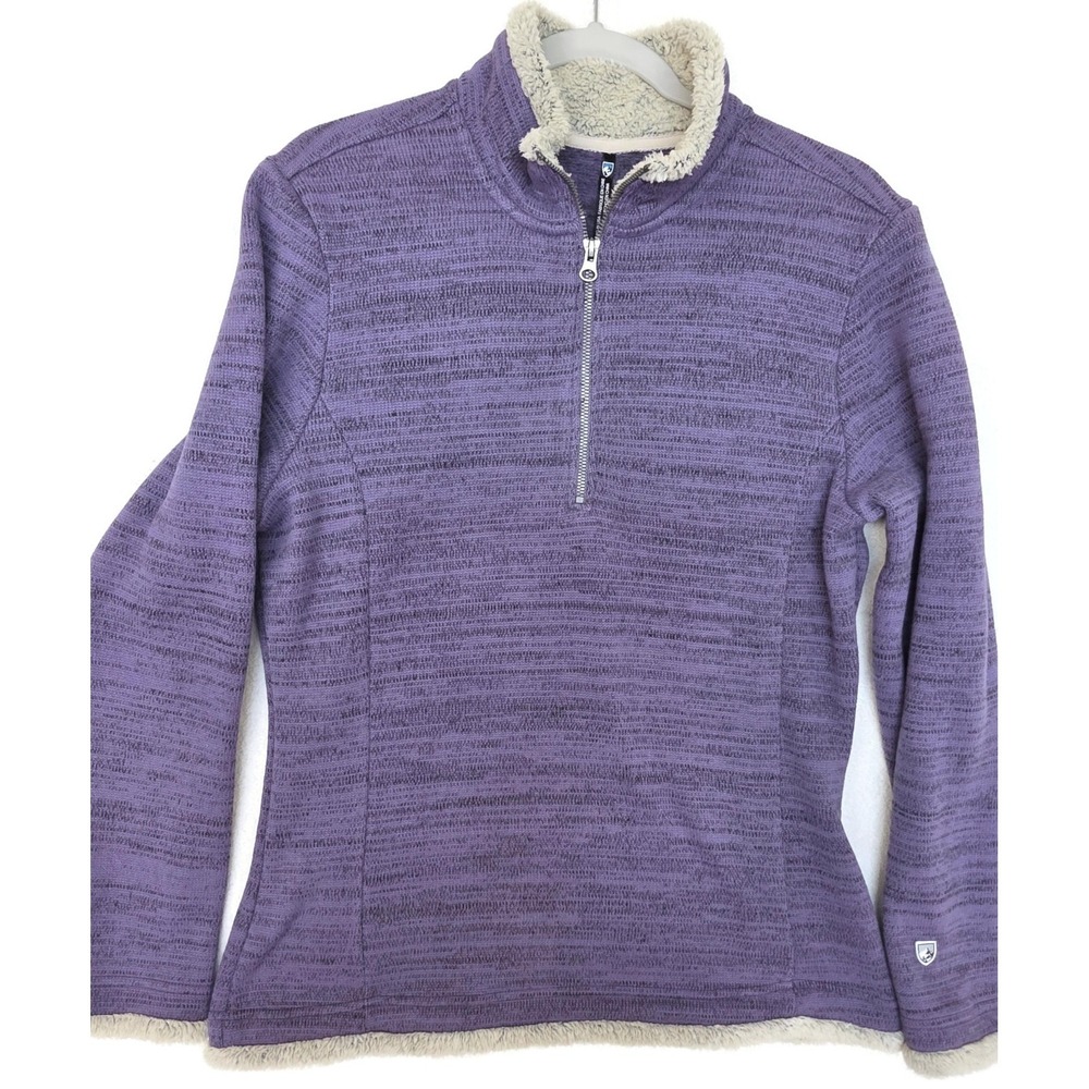 Kuhl Sherpa Fleece Pullover Sweater Womens Large Purple 1/4 Zip Warm Top